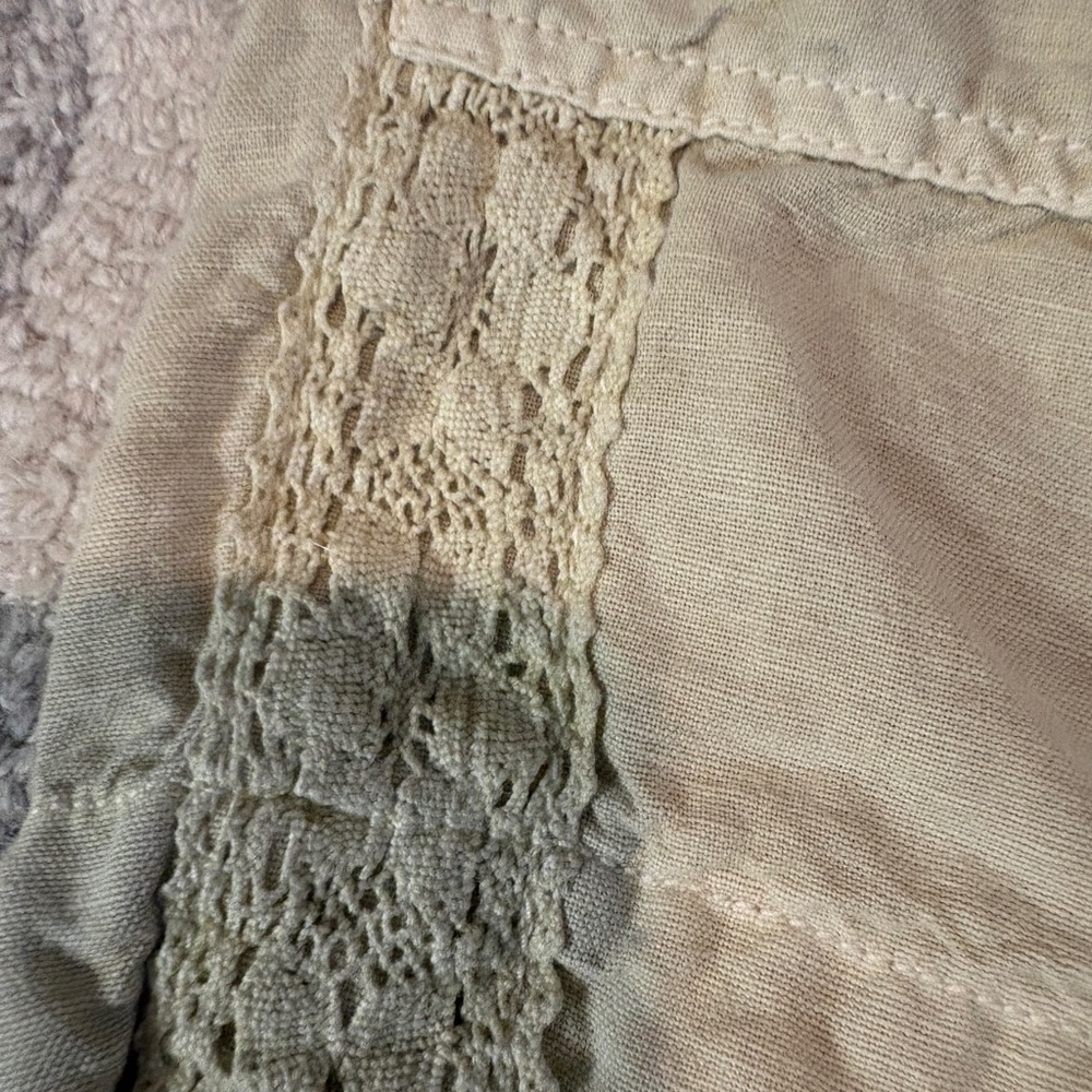 NWT Sundance Shorts Linen Cotton Blend Crochet Lace Trim Sand Beige Size 12 - Picture 2 of 10